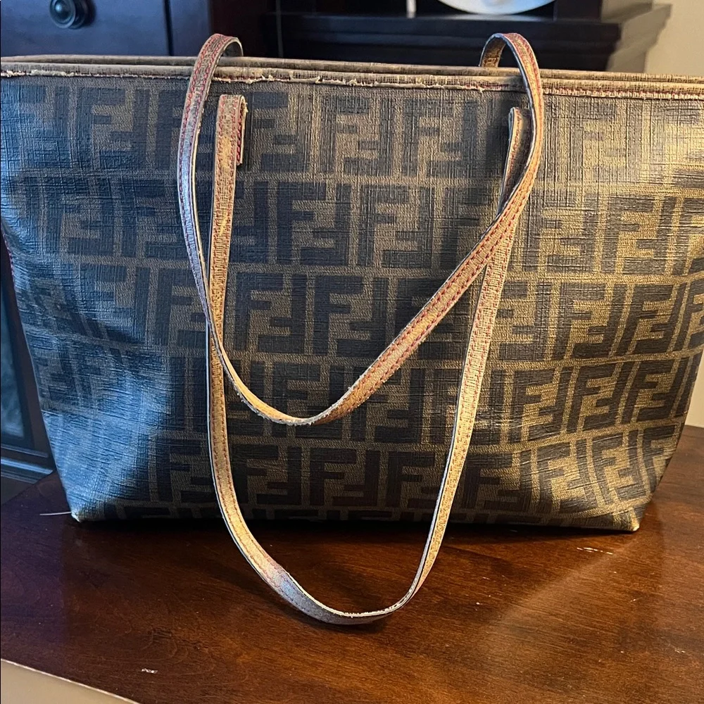 Authentic FENDI Brown/Black Coated Zucca Canvas Tote - Picture 2 of 16